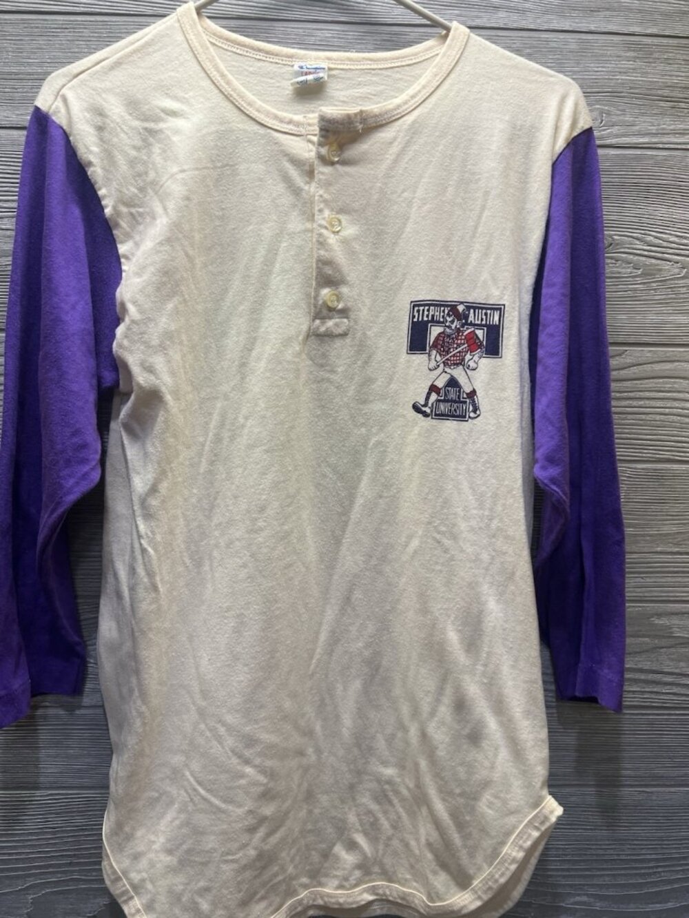 Vintage 1980s Champion Henley Stephen F. Austin State University Size Large READ